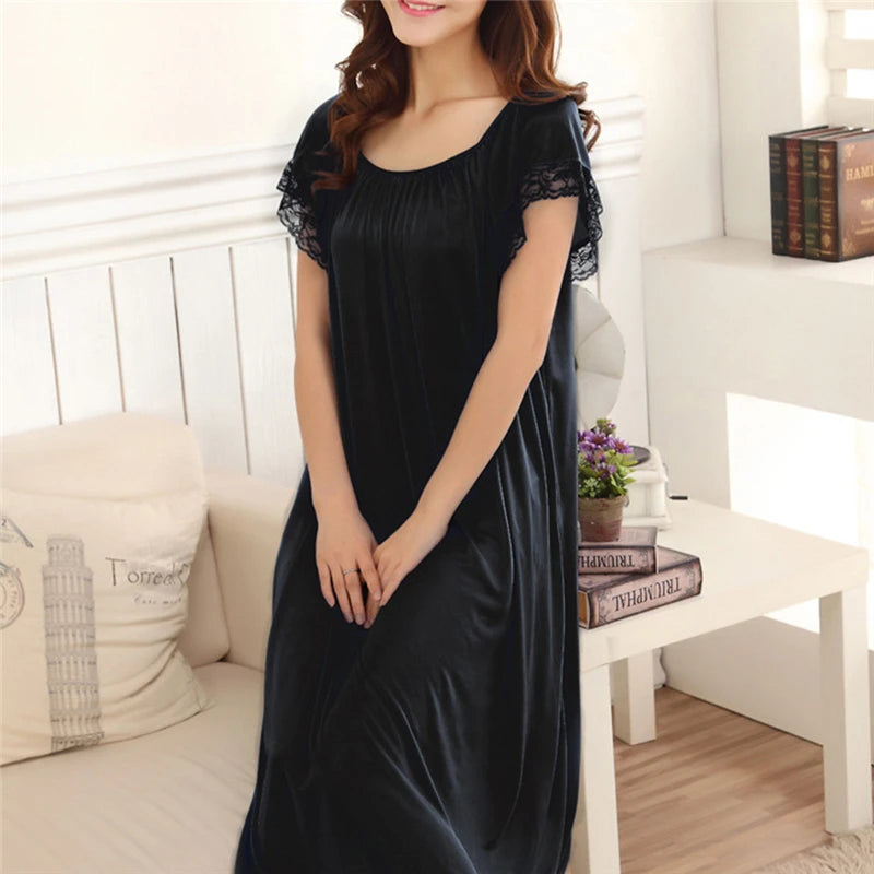 Casual Lace Polyester Round Neck Mid-Calf Patchwork Nightwear