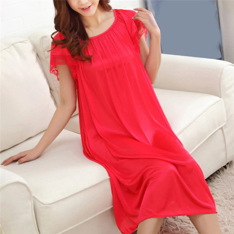 Casual Lace Polyester Round Neck Mid-Calf Patchwork Nightwear