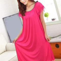 Casual Lace Polyester Round Neck Mid-Calf Patchwork Nightwear