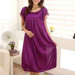 Casual Lace Polyester Round Neck Mid-Calf Patchwork Nightwear