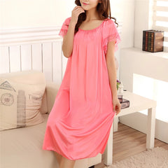 Casual Lace Polyester Round Neck Mid-Calf Patchwork Nightwear