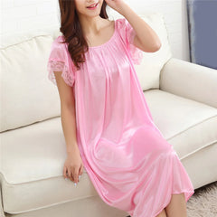 Casual Lace Polyester Round Neck Mid-Calf Patchwork Nightwear