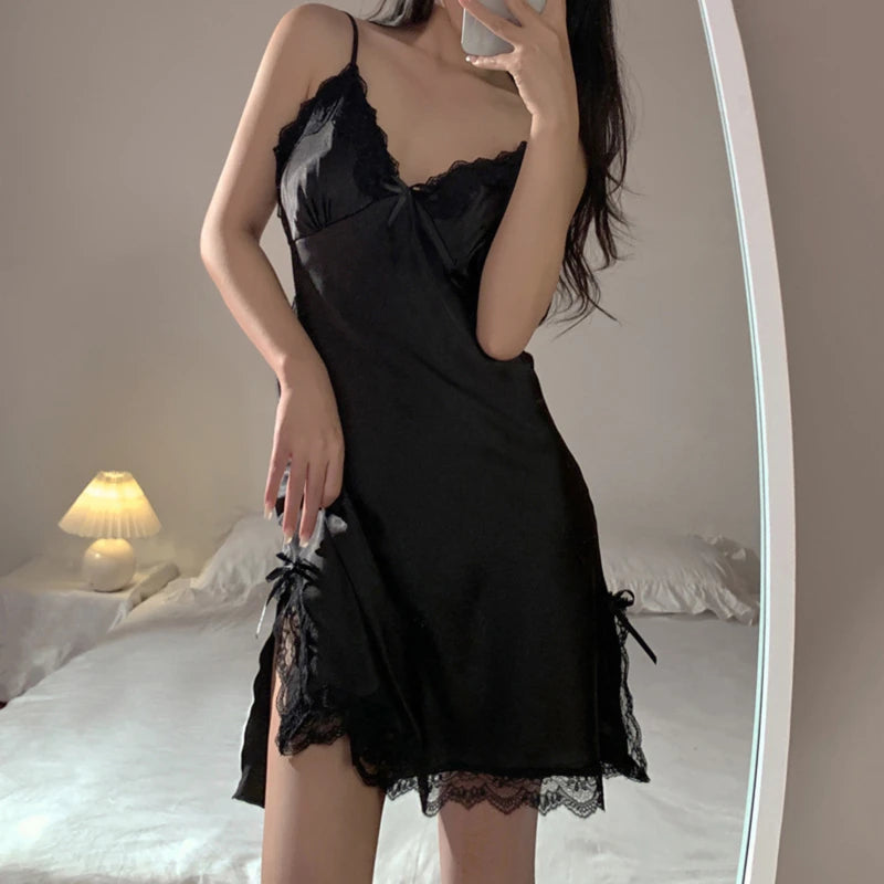 Casual Lace V Neck Lingerie Lace Up Sleepwear Sleeveless Dresses