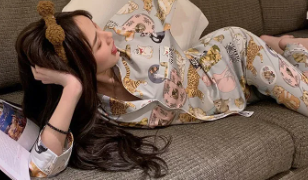 Casual Long Sleeve Long Trousers cartoon Sleepwear Two Piece Set