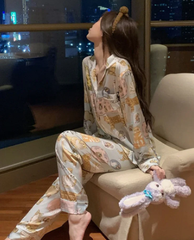 Casual Long Sleeve Long Trousers cartoon Sleepwear Two Piece Set
