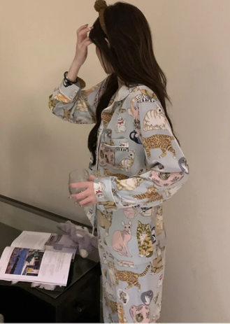 Casual Long Sleeve Long Trousers cartoon Sleepwear Two Piece Set