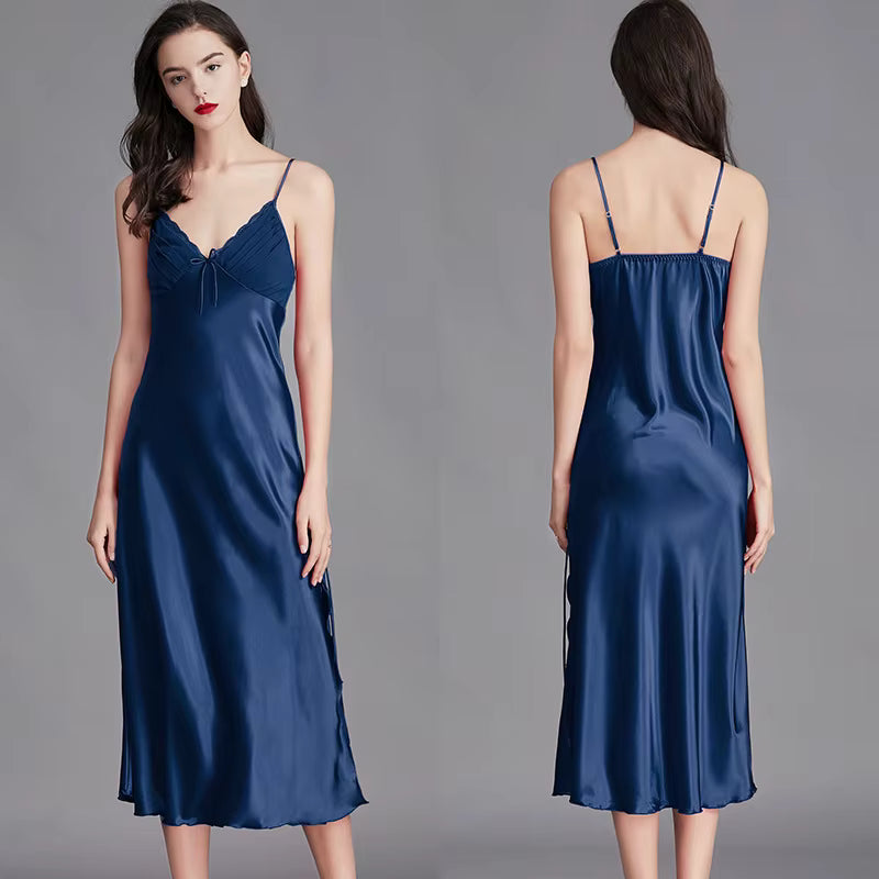 Casual Long Sleeveless Satin Silk Chemise Lingerie Slip Nightwear Sleep Gowns