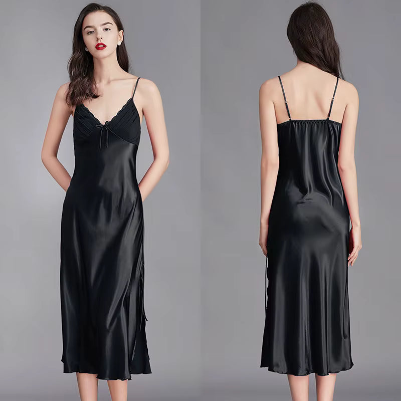 Casual Long Sleeveless Satin Silk Chemise Lingerie Slip Nightwear Sleep Gowns