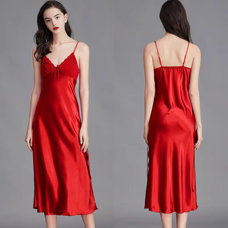 Casual Long Sleeveless Satin Silk Chemise Lingerie Slip Nightwear Sleep Gowns