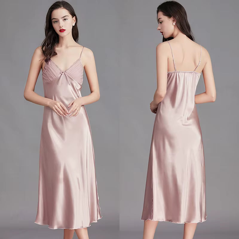 Casual Long Sleeveless Satin Silk Chemise Lingerie Slip Nightwear Sleep Gowns