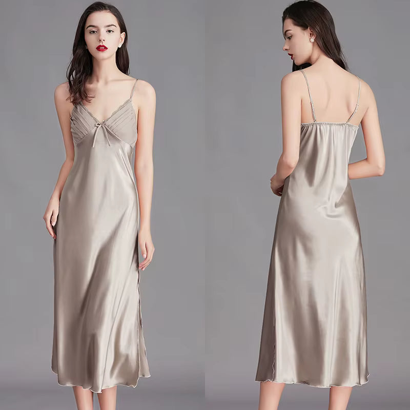 Casual Long Sleeveless Satin Silk Chemise Lingerie Slip Nightwear Sleep Gowns