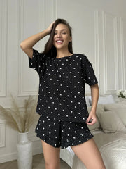 Casual Loose Fit Comfortable Round Neck Two-Piece Pajamas Set