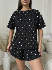 Casual Loose Fit Comfortable Round Neck Two-Piece Pajamas Set