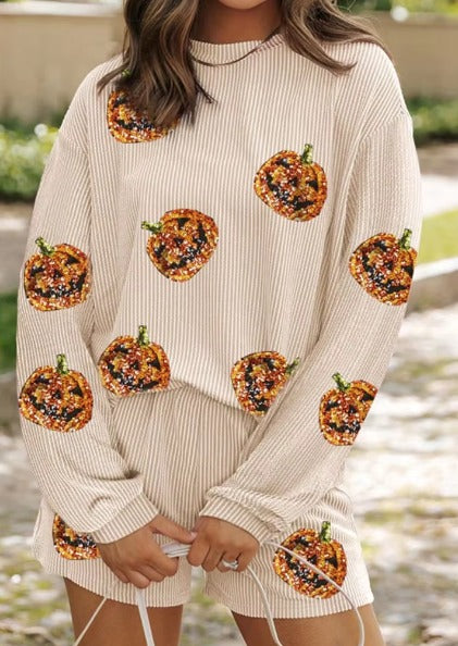 Casual O-Neck Sequined Tops Loose Short Halloween Outfits