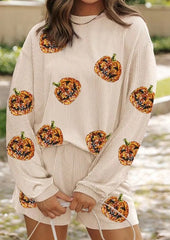 Casual O-Neck Sequined Tops Loose Short Halloween Outfits