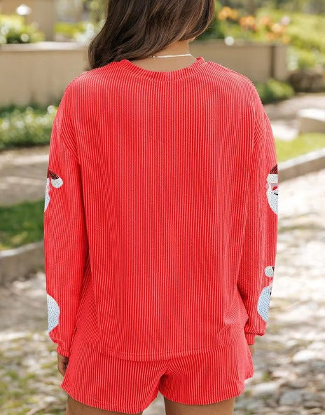 Casual O-Neck Sequined Tops Loose Short Christmas Outfits