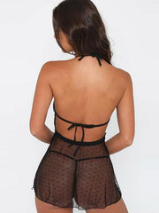 Casual Polyester Lace Polka Dot Nightwear 2-Piece