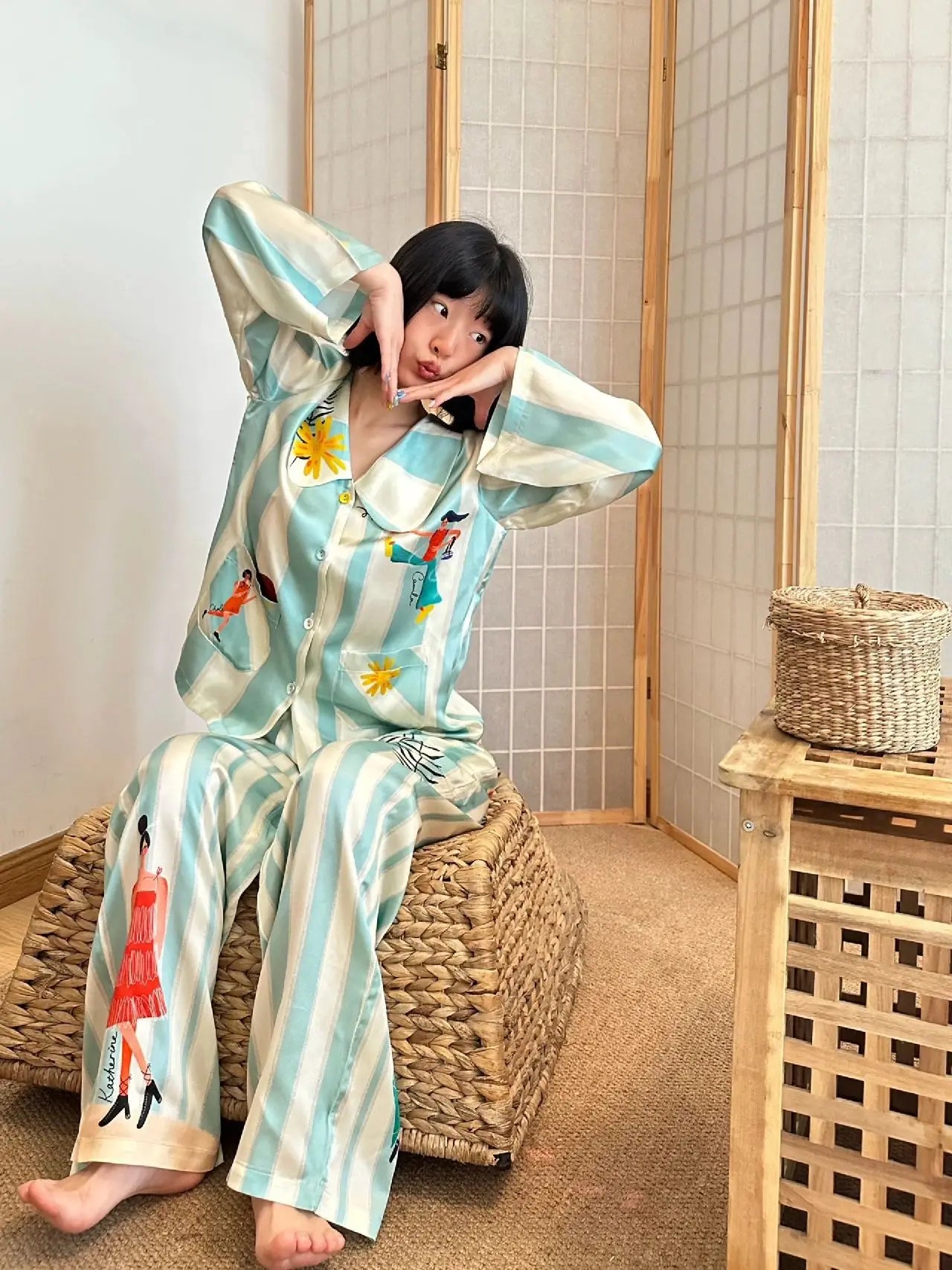Casual Printed Cardigan Lapel Long Sleeve Two-piece Set