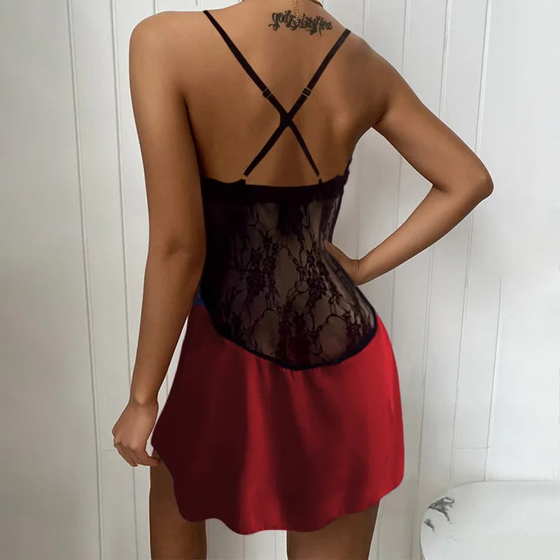 Casual Pure Colour Backless Lace Low Neck Nightgown Dresses