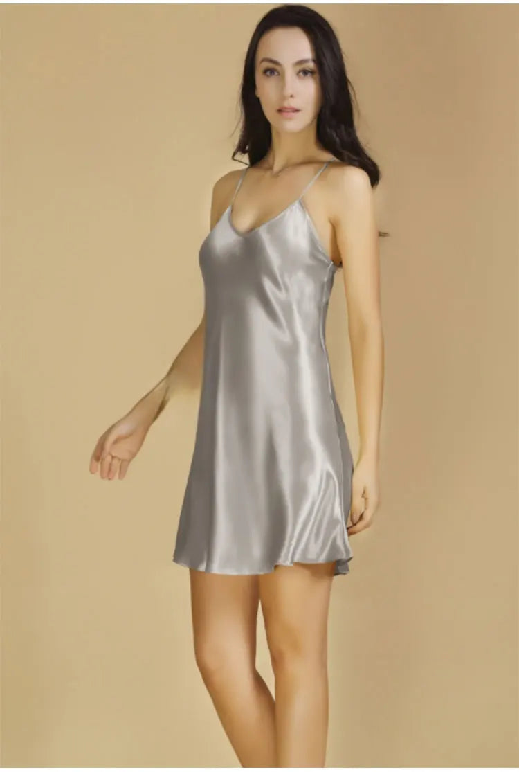 Casual Pure Silk spaghetti straps Chemise full slip Nightdress