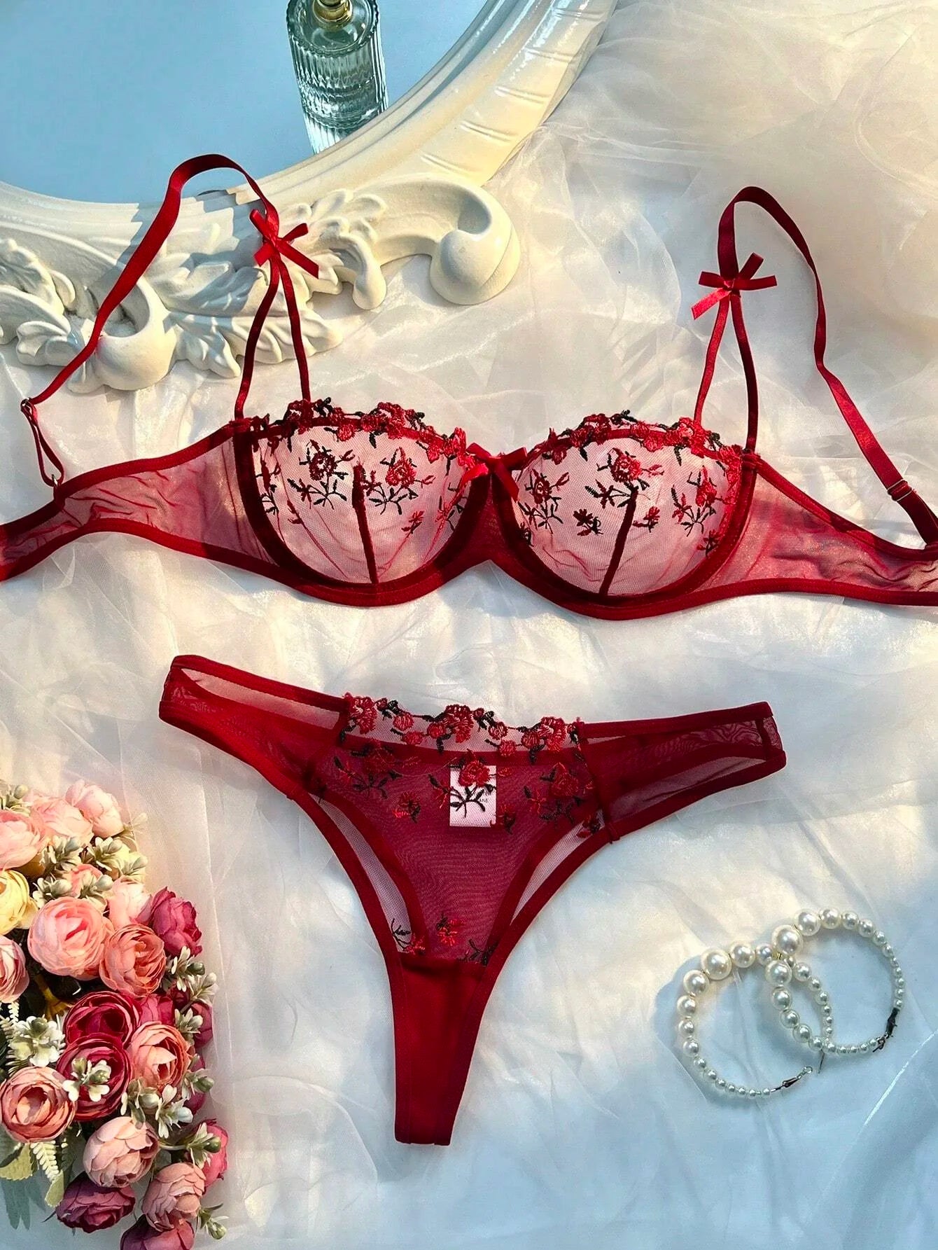 Casual Romantic Fancy Eroticу Embroidery Cute Beautiful Set