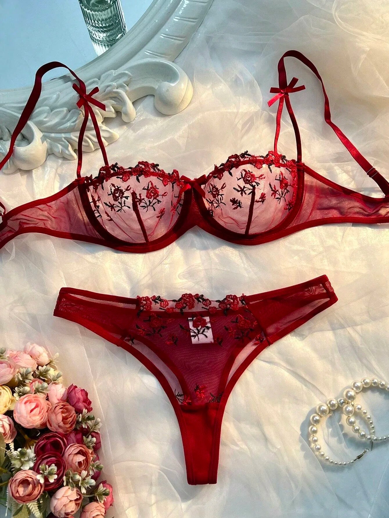 Casual Romantic Fancy Eroticу Embroidery Cute Beautiful Set