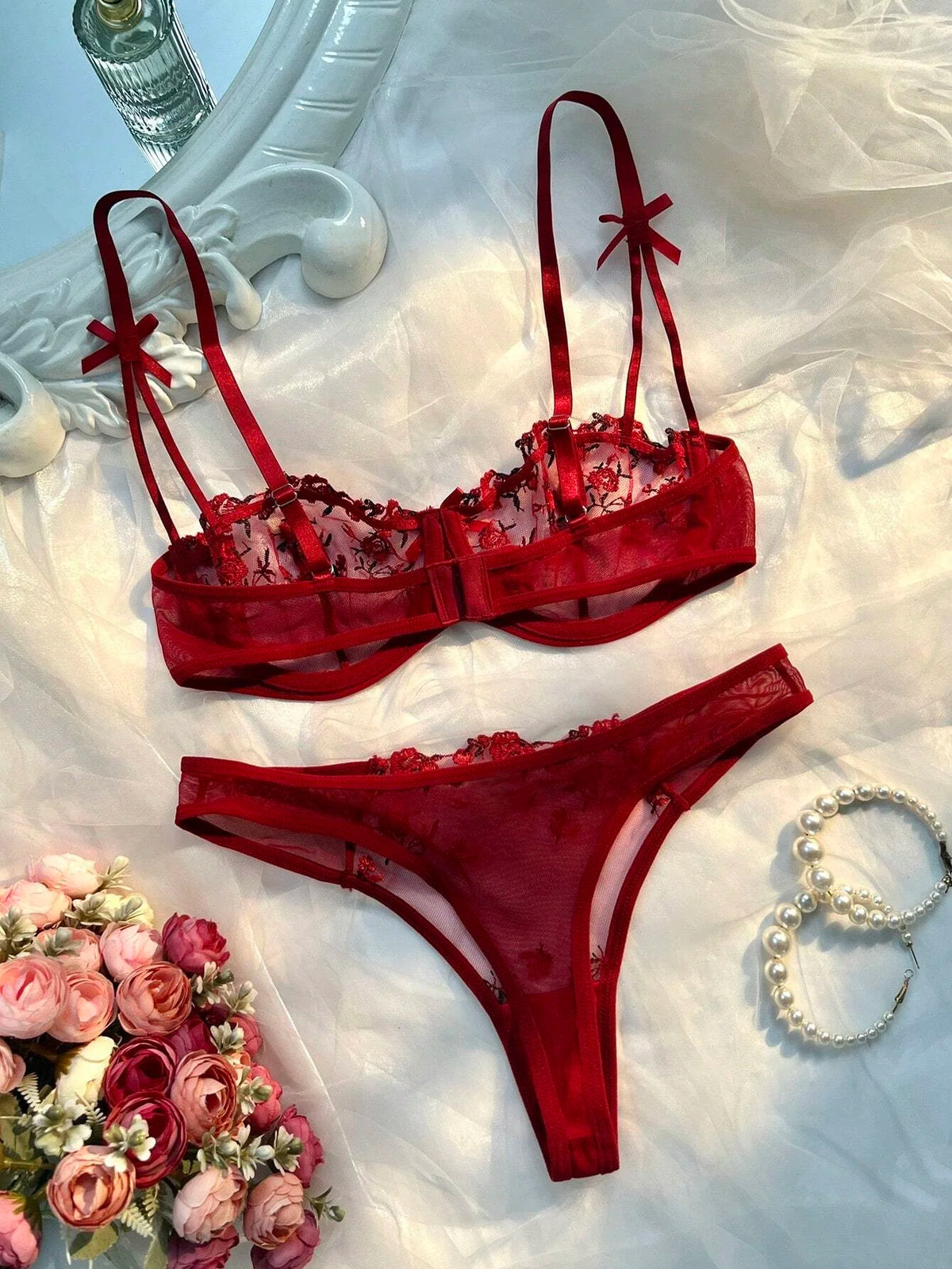 Casual Romantic Fancy Eroticу Embroidery Cute Beautiful Set