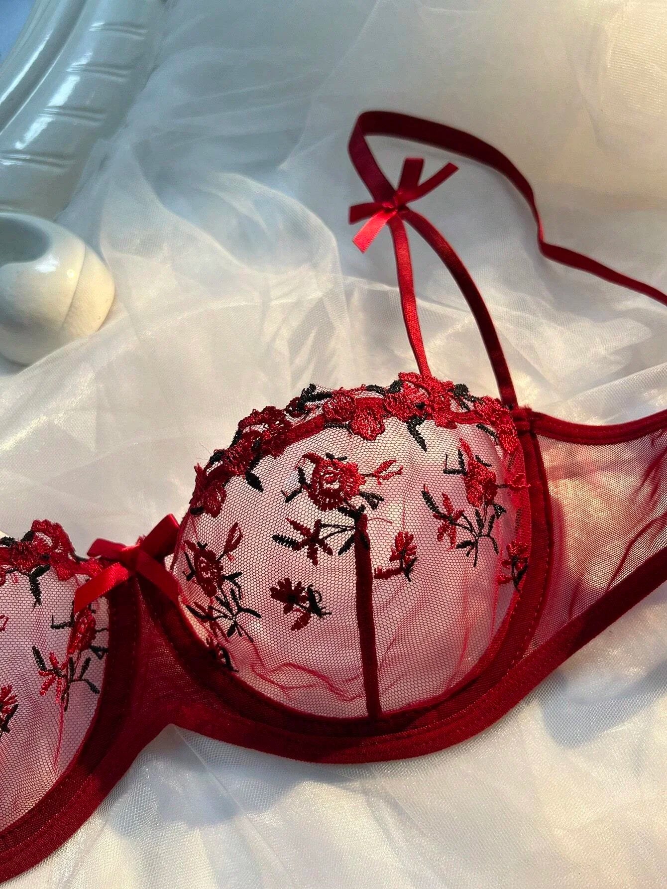 Casual Romantic Fancy Eroticу Embroidery Cute Beautiful Set