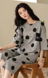 Casual Round Neck Collar Breathable Sleepwear Homewear Pajama set