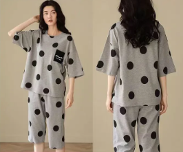 Casual Round Neck Collar Breathable Sleepwear Homewear Pajama set