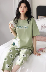 Casual Round Neck Collar Breathable Sleepwear Homewear Pajama set