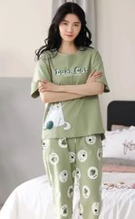 Casual Round Neck Collar Breathable Sleepwear Homewear Pajama set
