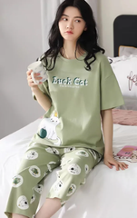 Casual Round Neck Collar Breathable Sleepwear Homewear Pajama set