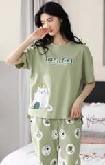 Casual Round Neck Collar Breathable Sleepwear Homewear Pajama set