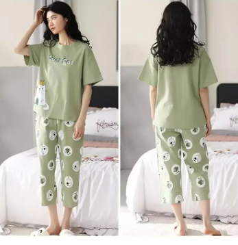 Casual Round Neck Collar Breathable Sleepwear Homewear Pajama set