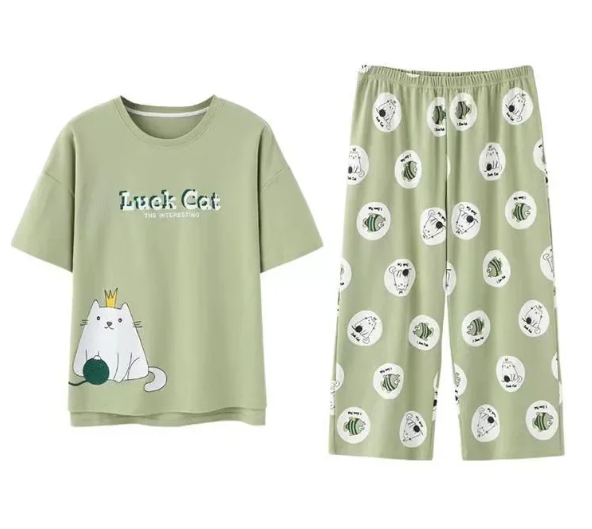Casual Round Neck Collar Breathable Sleepwear Homewear Pajama set