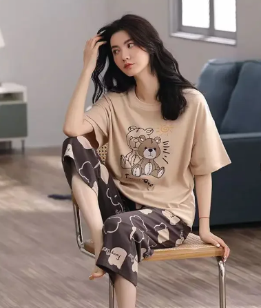 Casual Round Neck Collar Breathable Sleepwear Homewear Pajama set