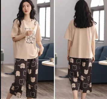 Casual Round Neck Collar Breathable Sleepwear Homewear Pajama set