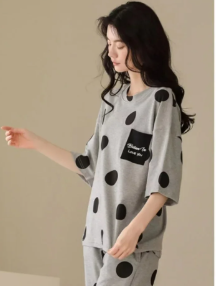 Casual Round Neck Collar Breathable Sleepwear Homewear Pajama set