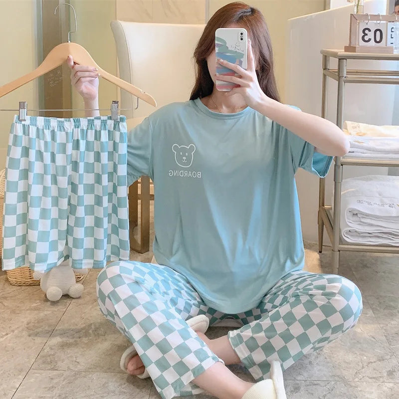 Casual Short-Sleeved Trousers Cartoon Leisure Three-Piece