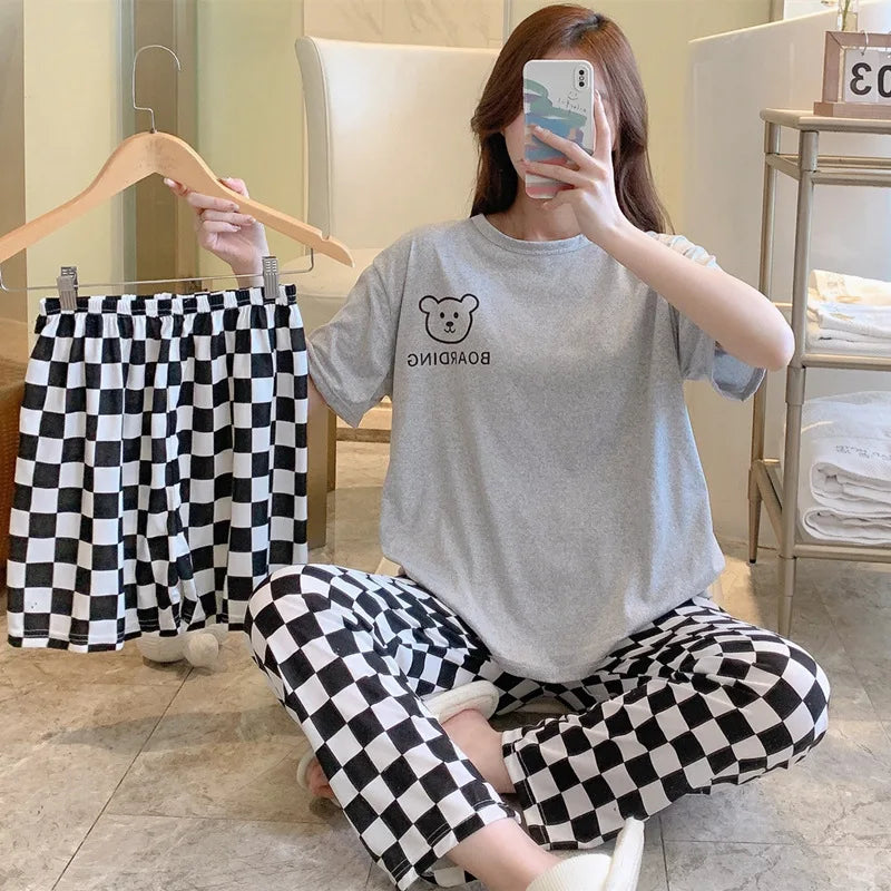 Casual Short-Sleeved Trousers Cartoon Leisure Three-Piece