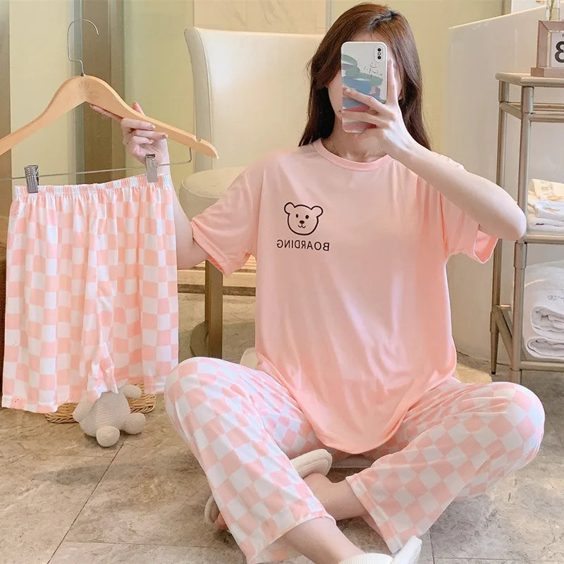 Casual Short-Sleeved Trousers Cartoon Leisure Three-Piece