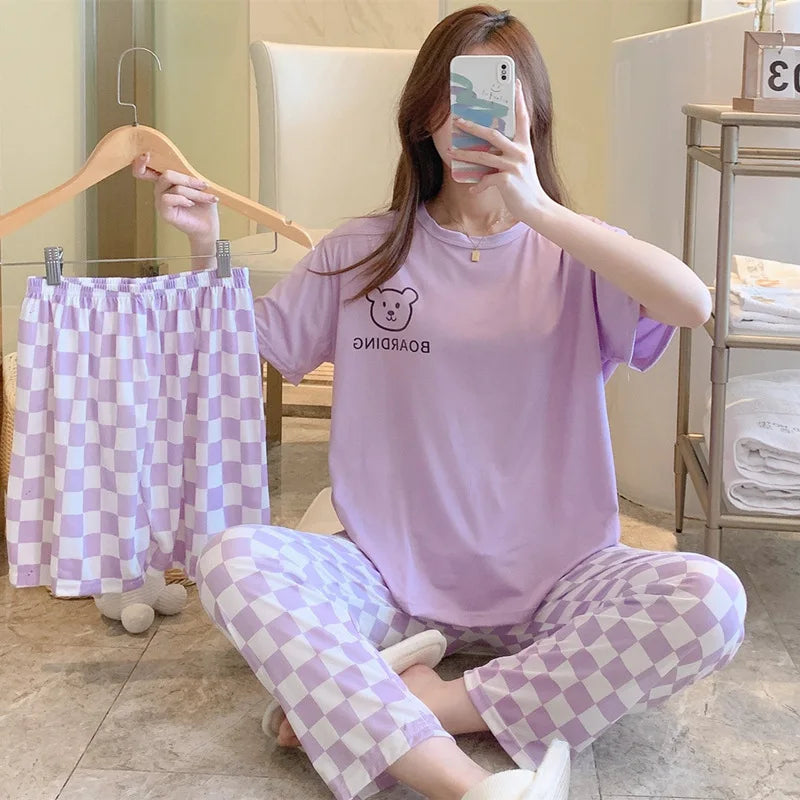 Casual Short-Sleeved Trousers Cartoon Leisure Three-Piece