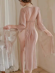 Casual Solid Color Long Nightgown High-slit Lingerie Lace Dress