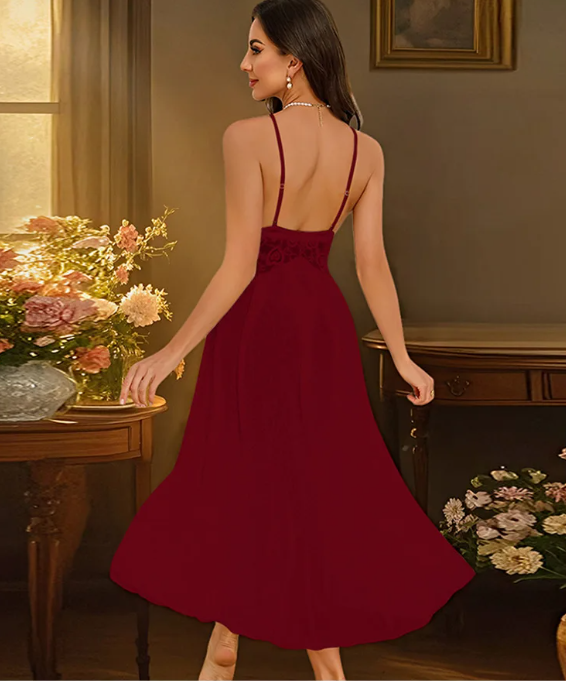 Casual Solid Color Temptation Pajamas Mesh Lace Passion Halter Nightgowns