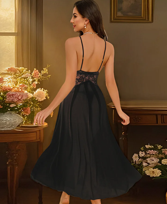 Casual Solid Color Temptation Pajamas Mesh Lace Passion Halter Nightgowns