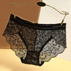 Casual Solid Low-rise Lace Spandex Briefs Underpants