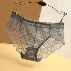 Casual Solid Low-rise Lace Spandex Briefs Underpants