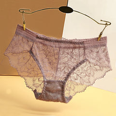 Casual Solid Low-rise Lace Spandex Briefs Underpants