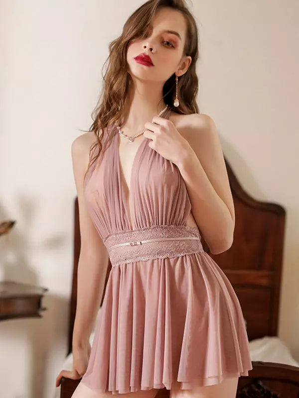 Casual Solid Polyester Color Lace Honeymoon Backless Lingerie